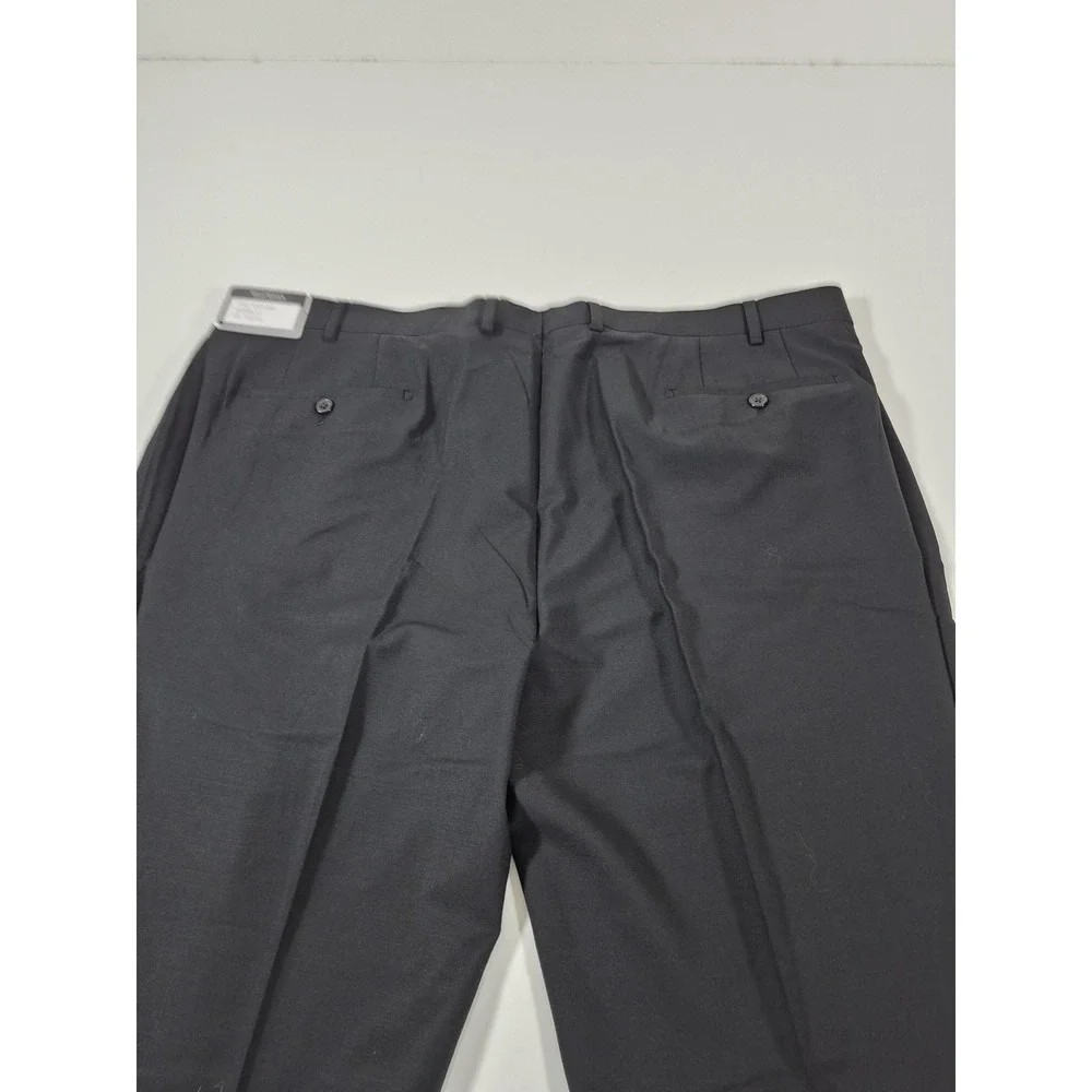 Giles & Jasper Dress Pants Mens 45x36 Black Wool Stretch Flat Front Unhemmed